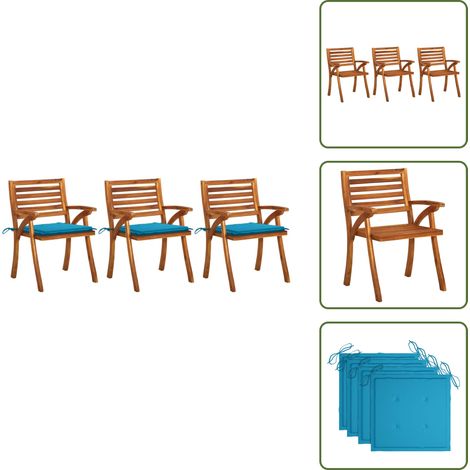 The Living Store Sedie da Pranzo da Giardino con Cuscini 3 pz Massello di Acacia - Sedie da giardino