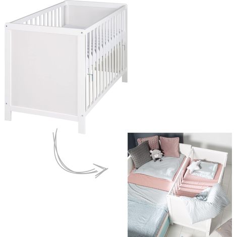 roba Lettino Co-sleeping 60 x 120 cm, Rete a Doghe Incluso, Regolabile in Altezza, 5 Pioli Estraibili, da Attaccare al Letto dei Genitori, Legno Bianco