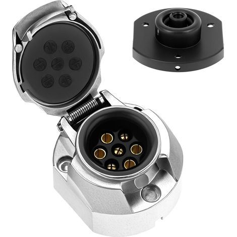 Prise Remorque 7 Broches en Alliage D'aluminium, 12V Connecteur avec Joint en Caoutchouc pour Caravane, Camping-Car, Camion (1/5)