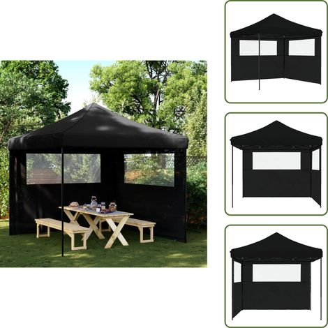 Gartenzelt - vidaXL Partyzelt Faltbar Pop-Up mit 2 Seitenteilen Schwarz - Freizeitzelt (1/5)