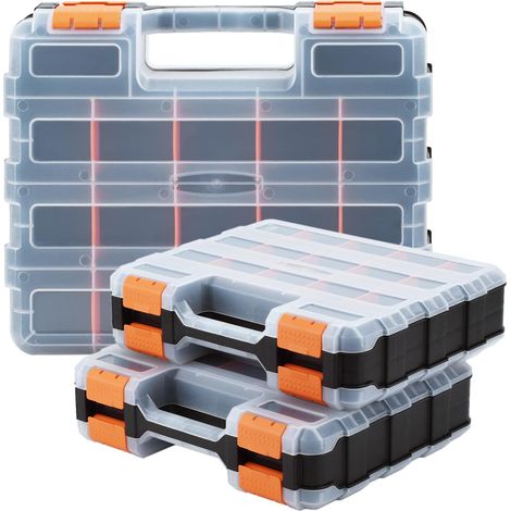 Lot de 2 boîtes à outils double face - Petite boîte à outils multifonction - Matériel de rangement pour clous et vis avec séparateurs amovibles en plastique pour clous, boulons, vis, perles, travaux (1/5)