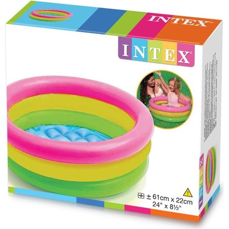 Intex 57107 Baby Sunset Piscina Gonfiabile per Bambini 3 Anelli 61x22 cm colore Arcobaleno