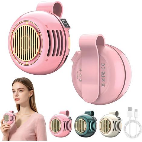 Lot de 2 Ventilateurs Portables Sans Pales, Ventilateur Clip Rechargeable 5 Vitesses avec Écran HD pour Bureau et Voyage,Rose (1/5)
