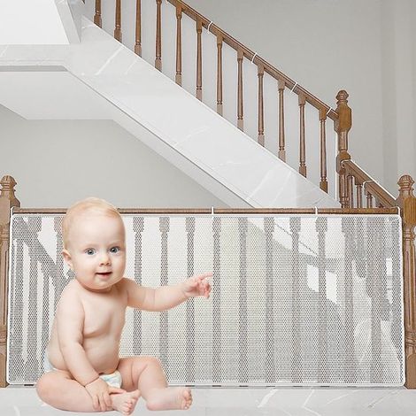 Rete di sicurezza per scale per bambini e neonati - Rete di sicurezza per balconi, corrimano per bambini, recinzione, rete di protezione, rete per balconi - 2 x 79 cm, bianca (1/5)