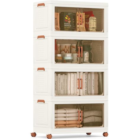 Costway – Boîte de rangement plastique 280 L – 4 caisses pliables à roulettes – Poignée et porte magnétique – Empilable pour vêtements, livres, jouets (1/4)