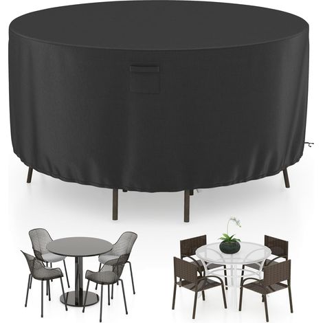 COSTWAY Funda Mesa Exterior Impermeable, Fundas para Conjuntos de Muebles con Ventilación, Hebillas y Cordones, Funda Impermeable Resistente a la Intemperie (Negro M) (1/5)