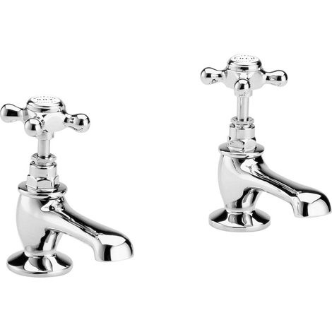 Bayswater Crosshead Hex Basin Taps Pair - White/Chrome (1/3)
