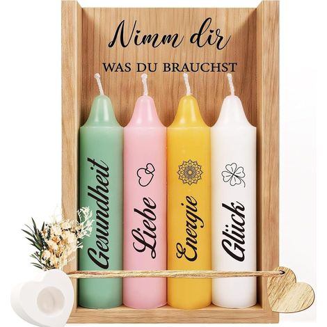Coffret Bougies avec Bougeoir – Lot de 4 Bougies Parfumées en Boîte Bois avec Fleurs Séchées, Cadeau Anniversaire, Idée Cadeau – Coffret Bien-Être (1/5)