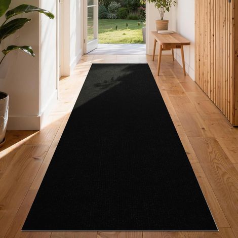 Tapis Couloir Long Antidérapant et Lavable, Tapis de Passage Autoadhésif pour Entrée Cuisine Chambre Salon Couloir, Nettoyage Le Pièges à Saleté pour Intérieur (Noir, 180x60 cm) (1/5)