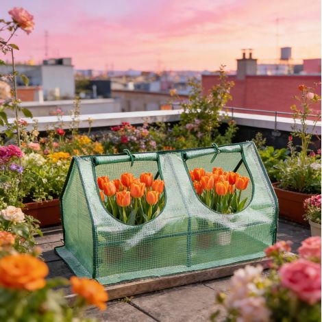 Invernadero de jardín (120x60x60 cm), 2 ventanas enrollables, protección UV e insectos, PE y acero, verde (1/5)