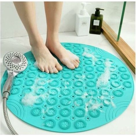 (55x55cm)PVC Tapis de Bain de Massage Rond Tapis Douche Antidérapant Tapis de Salle de Bain Antibactérien Tapis de Douche Lavable en Machine Tapis de Baignoire avec Trous de Drainage et Ventouses