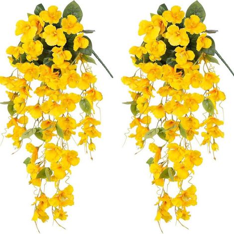 Plante suspendue artificielle – Lierre de bégonia 60 cm, durable, sans entretien, pour décoration de maison, balcon et jardin,Jaune (1/5)