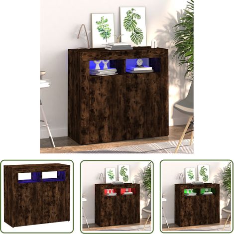 The Living Store Buffet avec lumières LED chêne fumé 80x35x75 cm - Buffet - Meuble TV - Éclairage Led - Mobilier Contemporain - Décoration Intérieure (1/5)