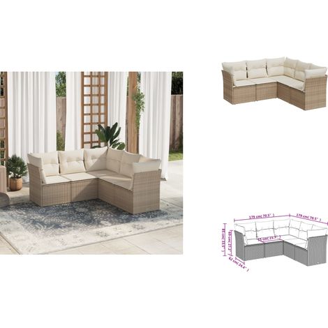 5-tlg. Garten-Sofagarnitur mit Kissen Beige Poly Rattan - Gartensorte - Esszimmergarnitur - Lounge Set - Outdoor Möbel - Gartenlounge (1/3)