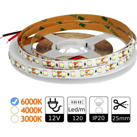 Jandei - Bande LED 12V 6000K 120 LED/mètre intérieur IP20 SMD2835 Bobine 5 m Bande LED 12V (1/4)