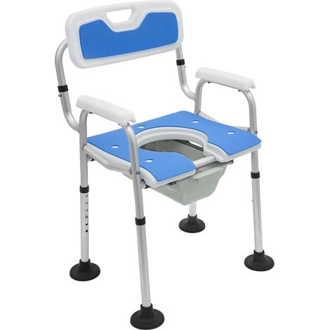 Sedia comoda per anziani, sedia da doccia, con braccioli e schienale, regolabile in altezza, portata 150 kg, blu, per WC, bagni, soggiorni