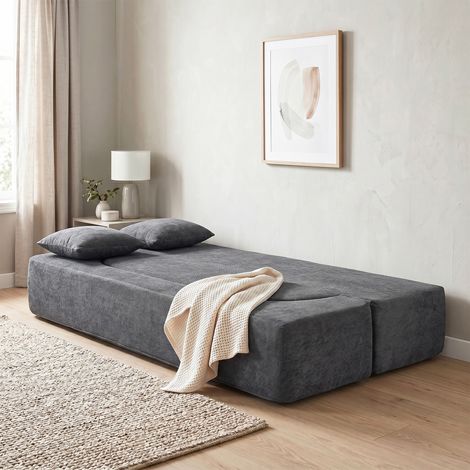 Canapé d'appoint, futon au sol sans cadre, mousse épaisse haute densité, assise large et profonde, gris anthracite (1/5)