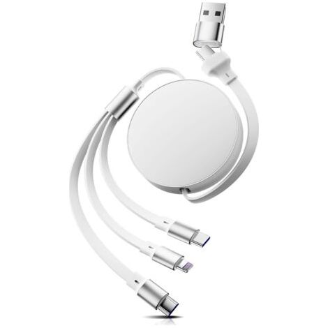 Câble de charge multiple 6 en 1, USB-C/Light-ning/Micro USB 100 W avec PD/QC, pour iPhone 16/15, Galaxy, Huawei, iPad - Câble de charge rétractable de 110 cm (jaune) (1/5)