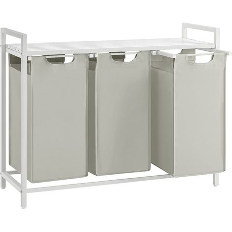 Panier à Linge 3 Compartiments 120 L, Étagère, Cadre en Métal (1/5)