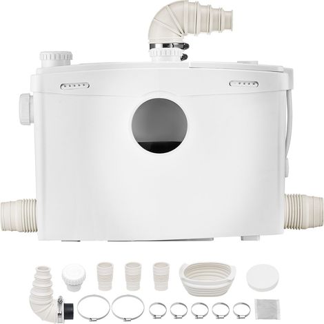 Pompe de broyage, 1200 W, débit de 180 l/min (48 GPM), hauteur de refoulement de 10 m, pompe de relevage des eaux usées pour toilettes avec 4 entrées d'eau, système de chasse d'eau par le haut pour to (1/5)