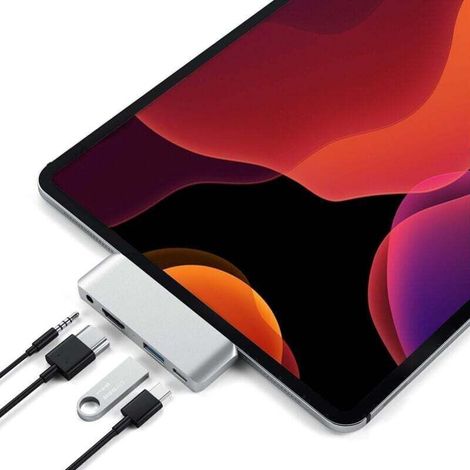 (Silberner) USB-C-Hub-Adapter mit USB-C-Ladegerät, 4K-HDMI-Anschluss, USB 3.0- und 3,5-mm-Klinkenanschluss – für iPad Pro M2/M1, iPad Air M1, iPad Mini und mehr (1/4)