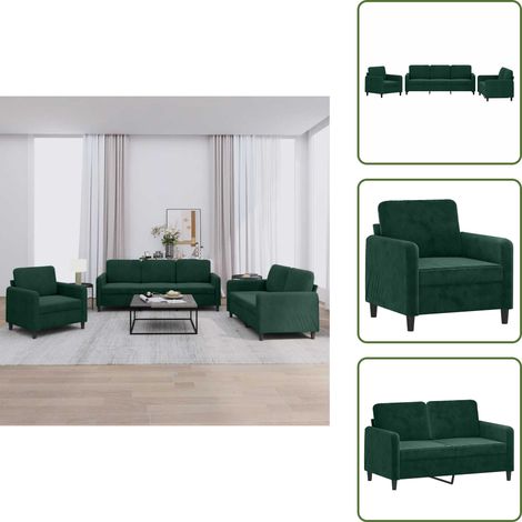 Sofá de 2 plazas - vidaXL Juego de sofás 3 piezas terciopelo verde oscuro - Sofá terciopelo