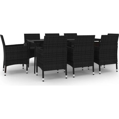 Conjunto de comedor muebles de jardín muebles de exterior cojines 9 piezas mimbre resina vidrio 020014455 (1/5)