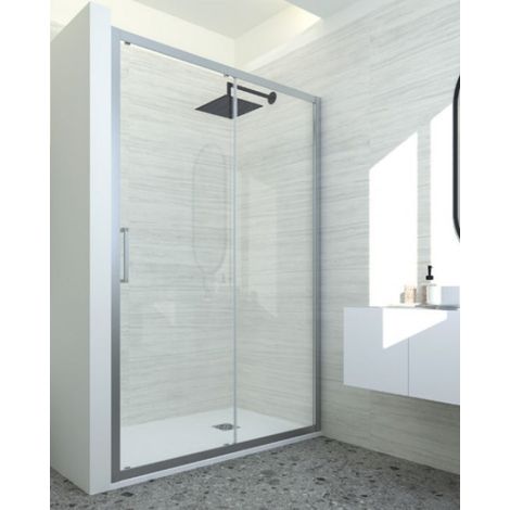 FORTE - Porta/box scorrevole - Completa di profilo per nicchia - Profili cromo - Vetro/cristallo 6 mm trasparente - Modello: Kuadro 115/120 CM - VETRO TRASPARENTE 6 MM - APERTURA 48 CM