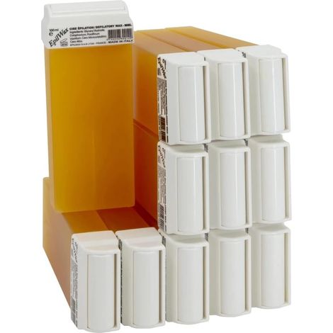Roll On Cire Epilation au Miel - Jambes, Aisselles, Corps - Facile à étaler et à Retirer - Lot de 12 Recharges/Cartouches - 100 ml (1/5)