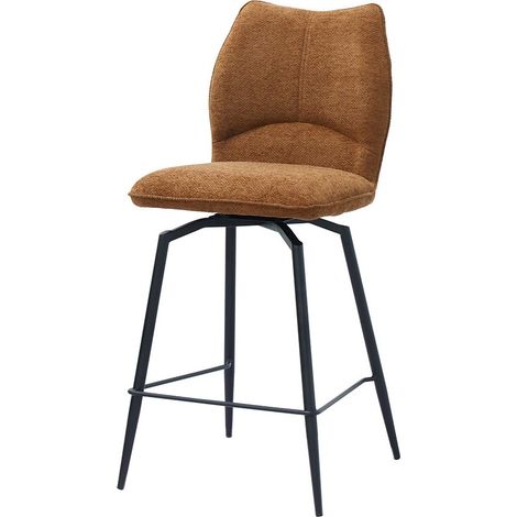 Sedia da banco girevole CROFT - Tessuto marrone ruggine - Piedi in metallo nero - Altezza 103 cm - Stile design/industriale (1/5)