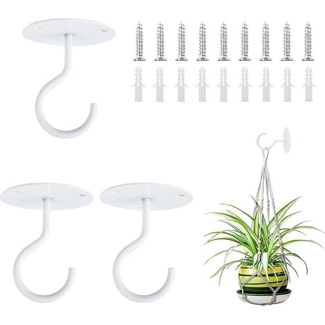 Filiyano – support mural en métal – Lot de 3 crochets de plafond pour plantes suspendues, support mural en métal en forme de S avec vis et chevilles (1/5)