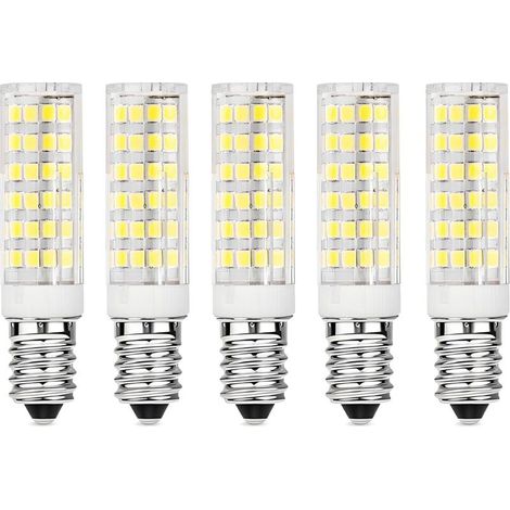 Lot de 5 ampoules LED E14 pour hottes de cuisine, 9 W, blanc froid (6000 K), 220-230 V CA, non dimmables, pour réfrigérateurs/hottes de cuisine.