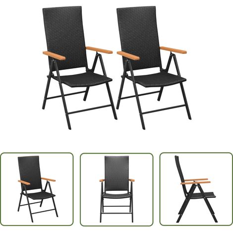 INLIFE Chaises empilables de jardin 2 pcs Résine tressée Noir (1/5)