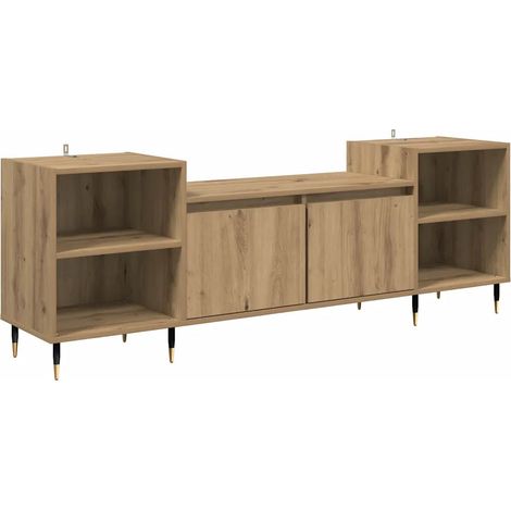 Mobile porta TV rettangolare moderno 160 x 35 x 55 cm con 4 ripiani e 2 ante in legno di rovere composito 020052782