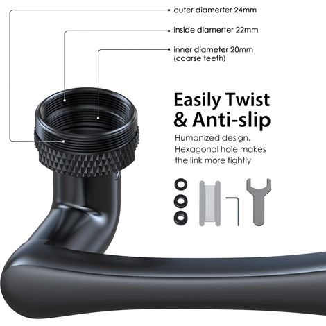 Prolunga per rubinetto con 1440°, braccio robotico Aoresac, per lavello da cucina e bagno, 2 modalità di acqua regolabili, applicabile a M20, M22, M24 (nero) (1/4)