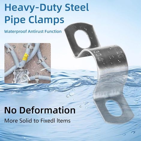 20 abrazaderas en U de 20 mm, de acero inoxidable, con dos orificios, para tuberías de agua y cables (1/5)