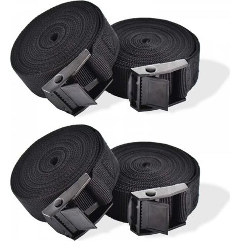 Sangle d'Arrimage, 4 Pièces Sangle de Serrage à Cliquet Sangles de Verrouillage Sangle avec Boucle de Serrage Sangle de Fixation pour Moto Voiture, Porte Vélo Bagages 2,5 cm x 1 m (1/5)