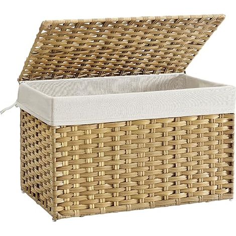 Songmics – Panier à linge pliable 105L – Tissage en rotin PP hydrofuge – Cadre métallique renforcé – Sacs en tissu amovibles – Couleur boisée (1/5)