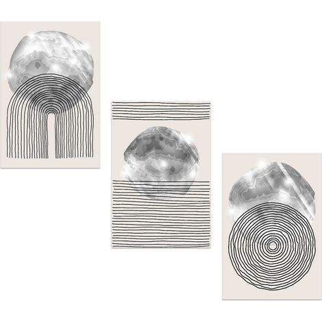 Lupia - Set 3 Quadri Moderni MONDIE' LINES con Stampa Alta Definizione, Lamina Argento o Oro, Adatti a Soggiorno e Camera, Made in Italy, 31x46 cm, poster su Legno (1/4)