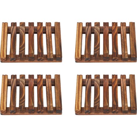 4 Porte-savon en bambou, drainage efficace, résistant à l'eau, bonne ventilation, lot de 4 (1/5)