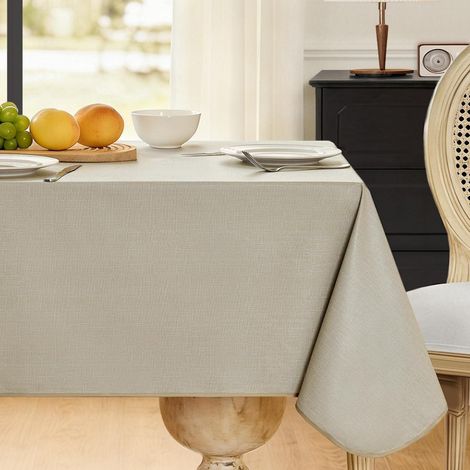 Nappe en toile cirée 140x180 cm rectangulaire, imperméable, aspect lin, extérieur, beige