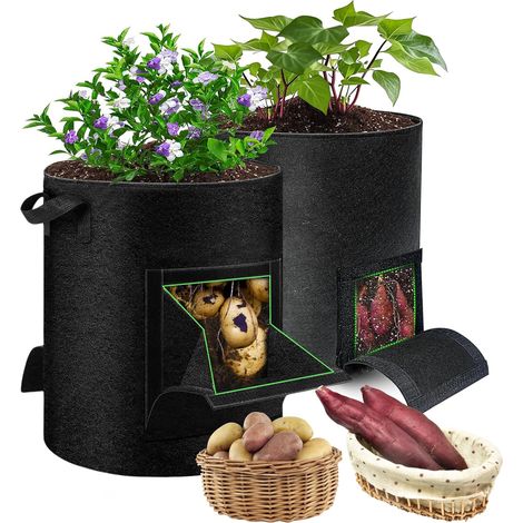 2 Pack Potato Grow Bags 15 Gallon - Grow Bags with Handles and 2 Clear Flaps for Potatoes, Carrots, Tomatoes and Other Vegetables (1/5)