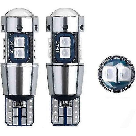 Lot de 2 ampoules LED W5W T10 Canbus sans erreur 3030 10SMD 5W5 pour clignotant latéral, blanc ultra-lumineux. (1/5)