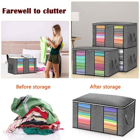4-teiliges Aufbewahrungstaschen-Set für Kleidung – Großes Fassungsvermögen (60 x 43 x 35 cm), Organizer, Sichtfenster, Doppelfächer, Vliesstoff, für Kleiderschrank und unter dem Bett (1/5)
