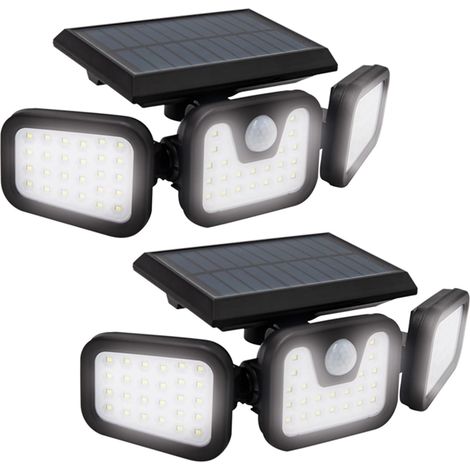 Lot de 2 lampes solaires d'extérieur LED avec capteur Lampe solaire à économie d'énergie avec batterie puissante 74 LED et 600 lumens de luminosité Avec détecteur de mouvement (1/5)