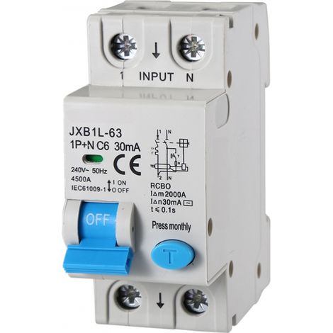 gloca Differenzialschutzschalter 2P 6A 30mA 220V 4,5KA 2 DIN C6 Module