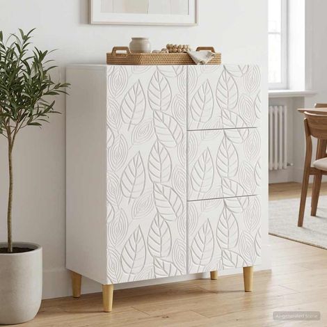 Buffet blanc brillant 3 tiroirs 1 porte, bois d’ingénierie, pieds en eucalyptus, 66 x 34,5 x 90 cm - PANGIVO (1/5)