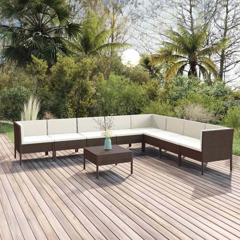vidaXL Salon de jardin 9 pcs avec coussins résine tressée marron (1/5)