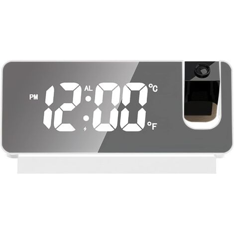 Réveil à projection, radio-réveil avec projection 180 °, réveil LED, horloge numérique, snooze, double gong, température de charge, port USB, fonction de projection pour la maison, le bureau (1/5)