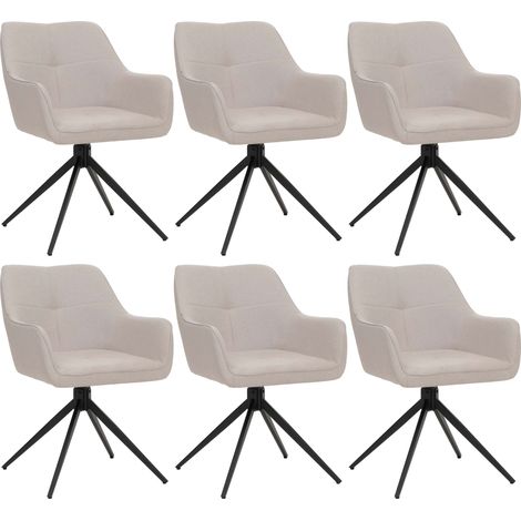 [NEUWERTIG] 6er-Set Esszimmerstuhl HHG-983, Küchenstuhl Armlehne, drehbar Auto-Return, Stoff/Textil (270g/m²) cremeweiß (1/5)